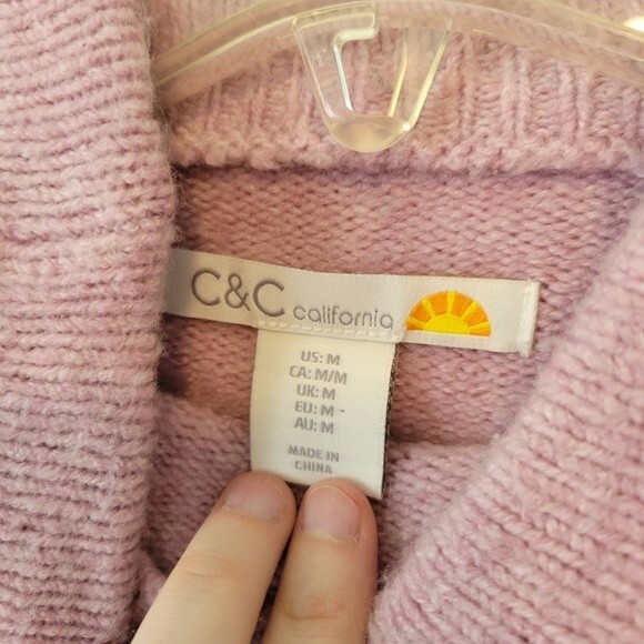 C&C California Pink & Cream Colorblock Mock Neck Wool Blend Sweater Size Medium - Picture 5 of 7